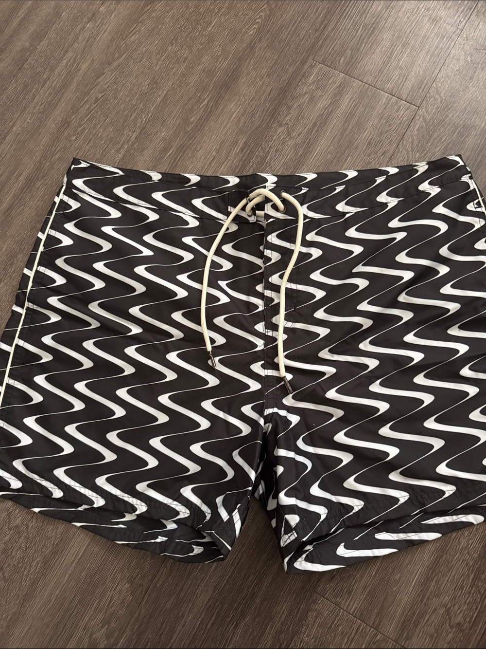 Men's Black Swim Shorts with White Wave Pattern